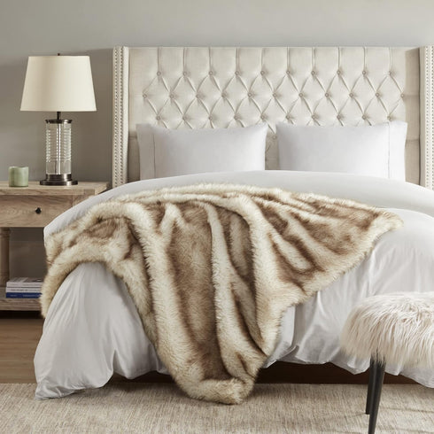 50x60 Hyde Lane Faux Fur Throw Blanket - Ultra Long Pile, Luxury Fluffy Fox Golden with Brown Tipped Throws for Couch