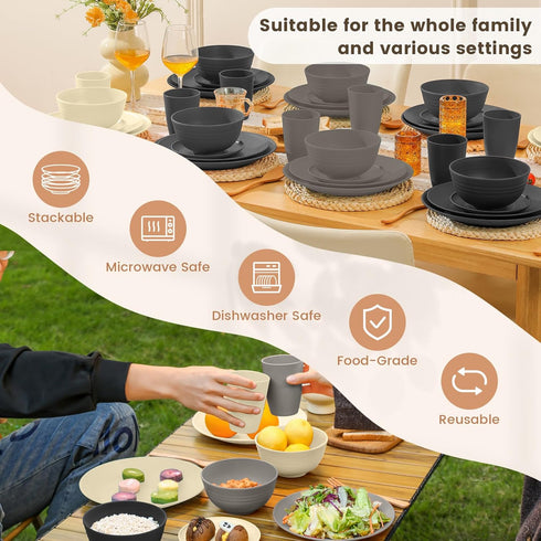 Set 40 Set, Set, Set Homienly Kitchen Wheat Straw Dinnerware PCS - Dinner Plates, Cereal Bowls, Wheat Straw Cups