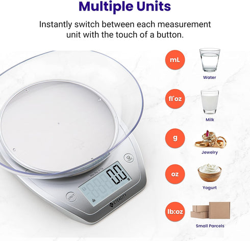 Etekcity 0.1g Food Kitchen Scale, Digital Grams and Ounces for Weight Loss, Dieting, Baking, 11lb/5kg, Stainless Steel