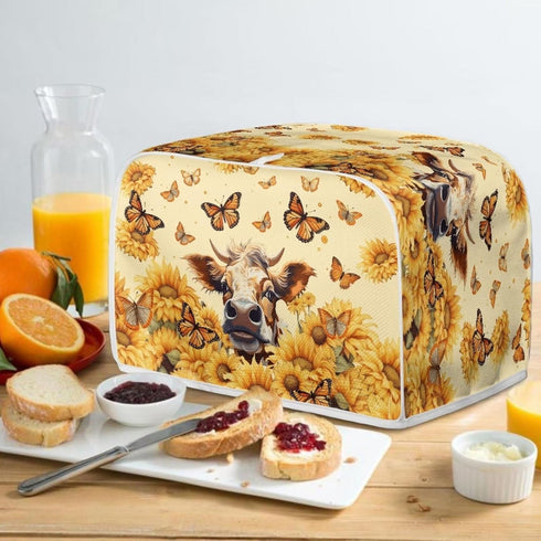 Sunflower Butterfly Printed Toaster Cover for Anti-Dust and Fingerprint, Decorative Accessories for Kitchen Small