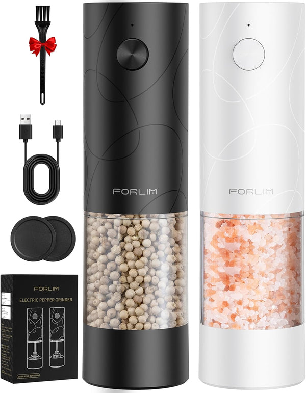 FORLIM Electric Salt and Pepper Grinder Set, USB Rechargeable, Automatic Salt Pepper