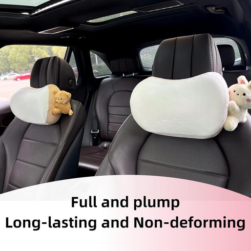 UINSUE 2PCS Cute Car Headrest Pillow Bear Bunny Car Seat Neck Pillow Memory Foam Neck Support Cushions for Comfortable