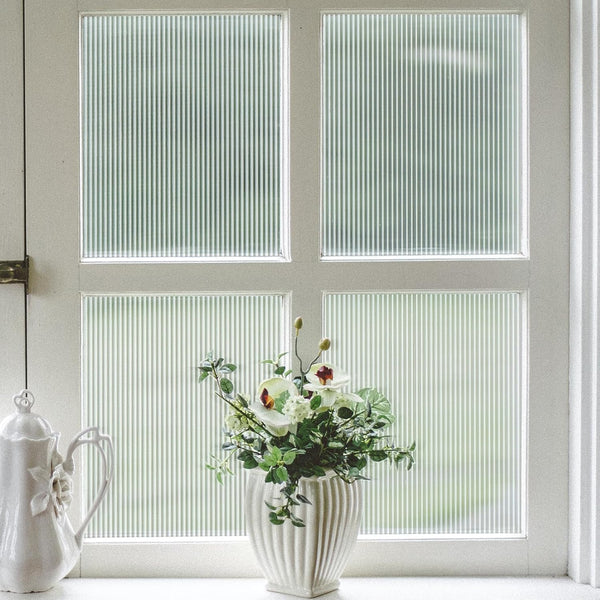 VELIMAX Reeded Glass Window Film, Frosted Vinyl Privacy Film, 3D Decorative Non-Adhesive Decals for Bathroom Living