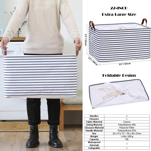 Hinwo 70L Extra Large Storage Bins, 2-Pack Closet Organizers and Storage, Foldable Clothes Storage Baskets with Handles