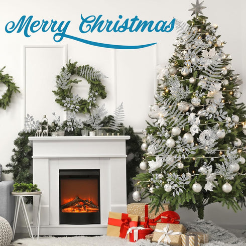 Moucuny Set Home(Silver,80 Christmas Glitter Artificial Picks Leaf Sprays Cedar Picks Glitter Berries Stems Tropical