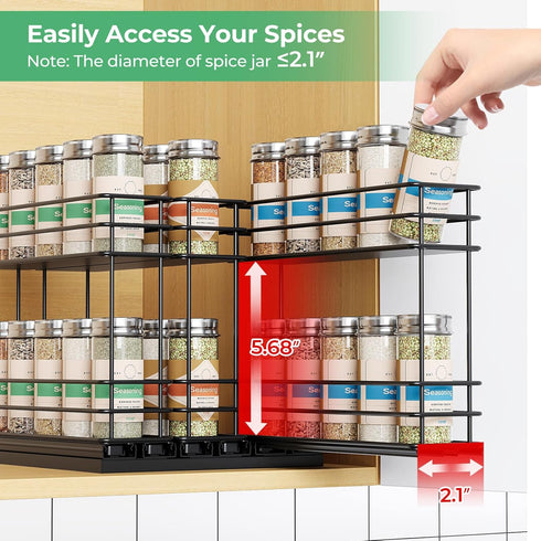 Mystozer 7.4" Wx10.43 Dx8.26 3 2 Pull Out Spice Rack Organizer for Cabinet, Slide Out Spice Racks, Easy to Install