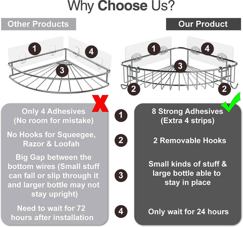 2 Pack Shower Shelf for Inside Shower, Corner Shower Shelf, Shower Corner Caddy, Adhesive Shower Caddy, Shower Wall