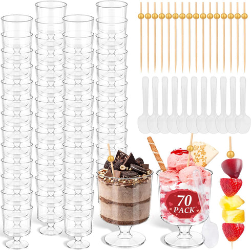 190 Pcs 5 OZ Dessert Cups Set with Spoons Cocktail Picks, Clear