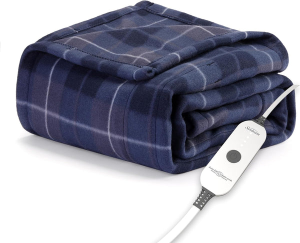 Sunbeam Royal Ultra Heated Personal Throw / Blanket, Cozy-Warm, Adjustable Heat Settings, Rodeen Blue Plaid
