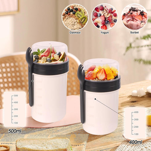 GPREESUS 2 Pack Lids,21 25oz Overnight Oats Containers with & On the Go Yogurt Parfait Cup,Overnight Oats Jars,Reusable