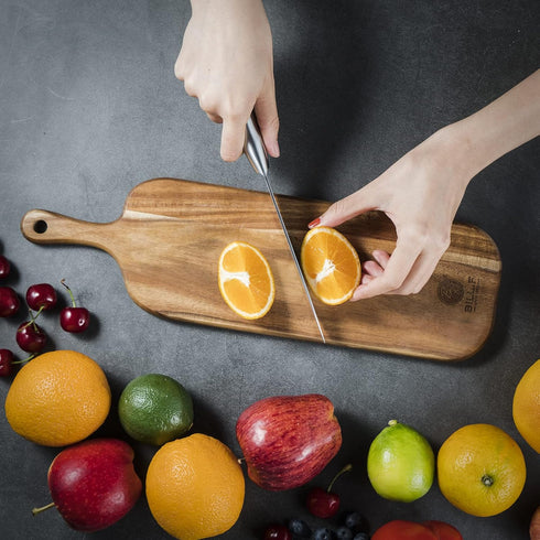 Set 2 Packs Wood Cutting Board with Handle for Kitchen Large and Small Long Acacia Wooden Kitchen Cutting Boards