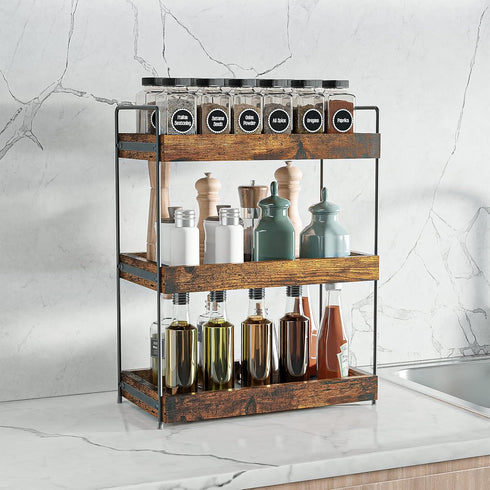 Counter 3-Tier Counter, Bathroom Organizer, Wood Spice Rack Organizer for Kitchen Vanity Skincare Organizers Shelf