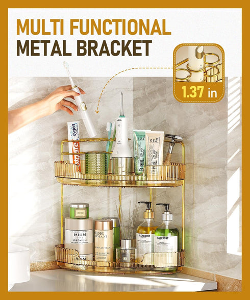 2-Tier Counter Countertop EUHOME Corner Bathroom Organizer Makeup Cosmetic Storage, Tool-Free Installation Acrylic