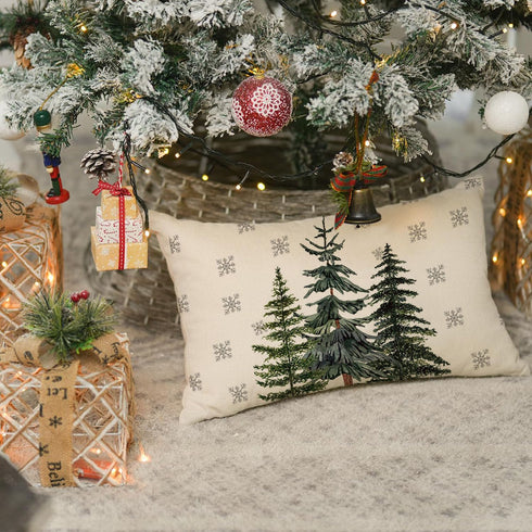 RABUSOFA Christmas Pillows Covers 12x20, Winter Tree Snowflake Decorations, Farmhouse Holiday Lumbar Cushion Covers