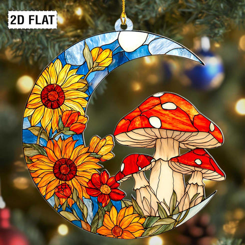 2D Flat Faux Stained Glass Mushroom Acrylic Ornament, Mushroom Ornaments for Christmas Tree, Mushroom Gifts for Women