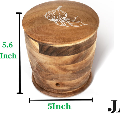 Counter. Introducing The Always Fresh Acacia Garlic Keeper For A Crafted Large Garlic Storage Jar. A Rustic Garlic