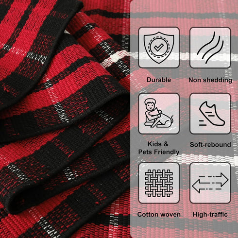 LEEVAN Buffalo Plaid Front Door Mat 24"x 51", Cotton Checkered, Washable, Outdoor Doormat for Kitchen, Bathroom