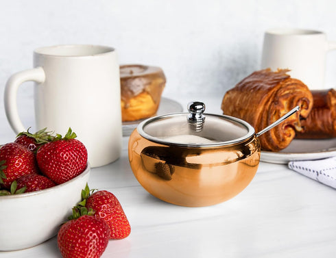 KooK Sugar Bowl with Lid and Spoon, Sugar Container for Salt, Coffee, Holds 2 Cups, Dishwasher Safe, Copper, 16 Oz