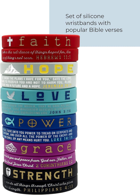 Inkstone Christian Inspirational Bible Silicone Rubber Wristbands, 12 Pack Motivational Bracelets for Men & Women