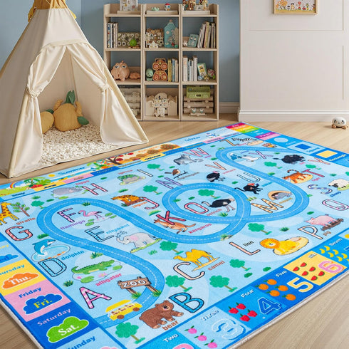 4x6 Kids Play Rug, Ultra-Soft Educational Animal & Season Shape Carpet, Non-Slip Washable Floor Mat for Nursery Bedroom