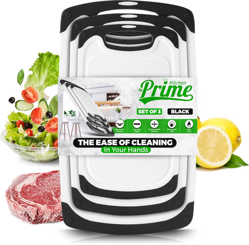 Plastic Cutting Boards for Kitchen, with Grips Set of 3 Dishwasher-Safe, Non