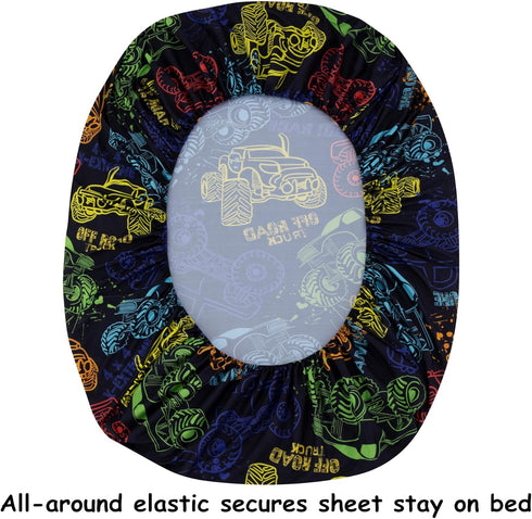 URLINENS 4 Set Sheet-1 1 2 Boys Sheets Full Size Piece, Hand Drawn Cars Sheet for Kids Teens, Watercolor Off Road Truck