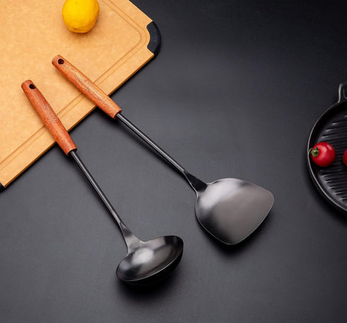 FJNATINH Spatula & Ladle Wok Tool Set, 14.2-15 inches Stainless Steel Wok Utensils