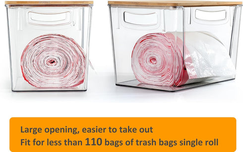 2 Pack Trash Bag Holder Dispenser, Extra Large Garbage Bags Holder, Stackable Trash Bag Holder with Bamboo Top