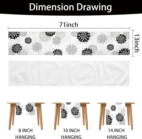 LXXTK 13x71 Inch (13"x71", Dahlia Flower Table Runner Farmhouse Black Gray Runners Modern Table Decorations Rustic