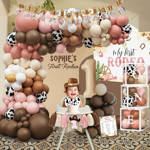 YJDFWAUT 1st 1 My Rodeo Birthday Decorations Girl, Western Cowgirl First Birthday Party Supplies, Cowgirl Balloon Arch