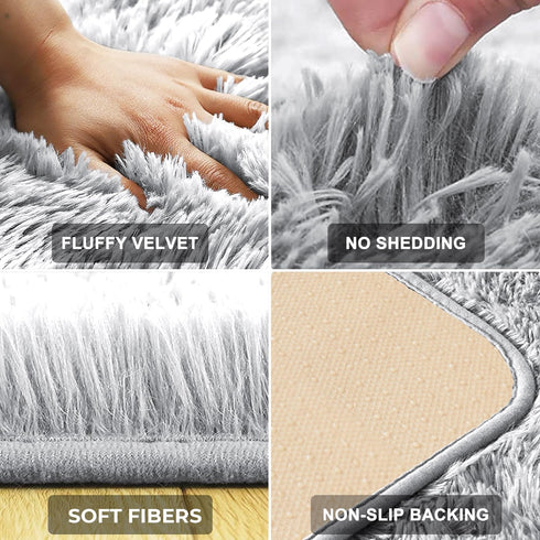 IR Imperial Rooms 4x6 Feet Grey Luxury Area Rug, Soft Fluffy Shaggy Carpet for Living Room, Non-Slip Home Decor