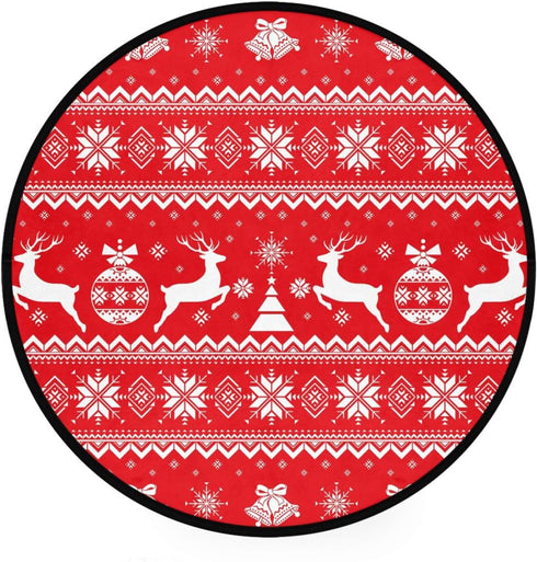 Christmas Boho Round Rug, Merry Christmas Area Rug for Bedroom Living Room, Non-Slip Floor Mat Carpet
