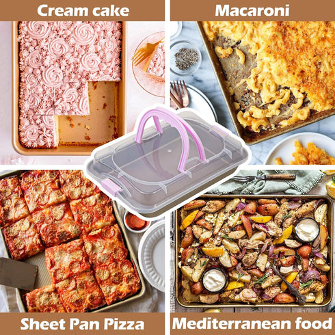 Webake 9x13 Inch Non-Stick Baking Pan with Lid and Handle, 2-Piece Set for Cake Transport & Serve