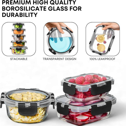 Razab 30 PC Glass Food Storage Containers with Lids, Reusable Airtight Meal Prep Containers for Lunch and Leftovers