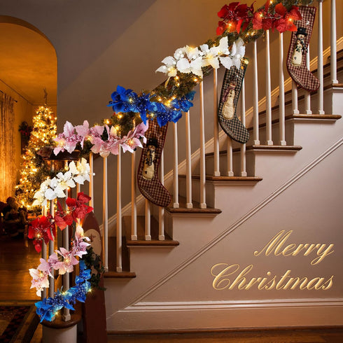 Syhood 1 6ft Pcs Christmas Glitter Berry String Garland Artificial Lighted Berry Holly Leaves Garland Indoor Outdoor