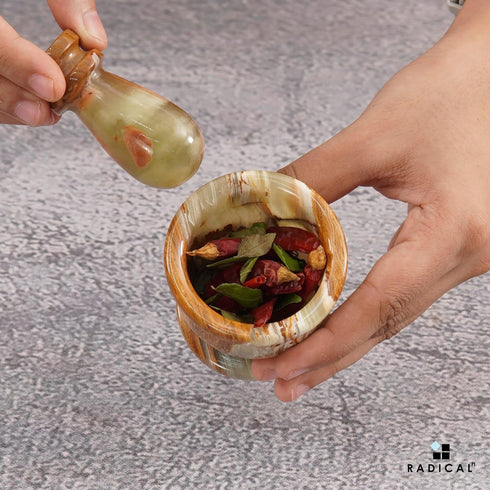 Radicaln Mortar and Pestle Set, Green Onyx Palm Size 2.5" Portable Handmade Marble Spice Crusher