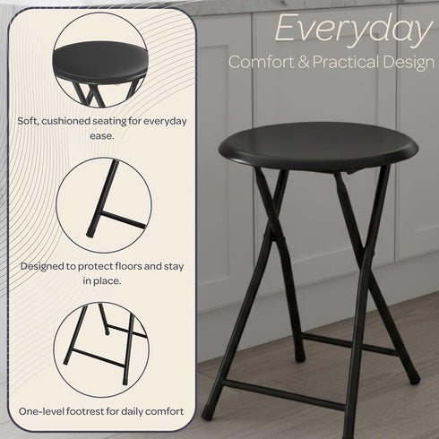18-Inch 225lb Counter Folding Stool - Backless Stool with Capacity for Kitchen or Rec Room - Portable Indoor Bar Stools