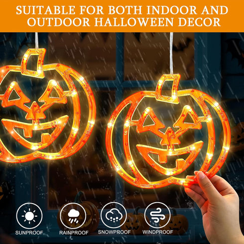 Lights,3 Pack 48LED Halloween Window Pumpkin String Light with Battery Operated,Timer Memory Hanging Orange Halloween