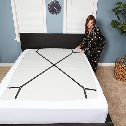 FeelAtHome Bed Sheet Holder Straps - Criss-Cross Suspenders Keep Fitted/Flat Sheets in Place for Twin Queen King