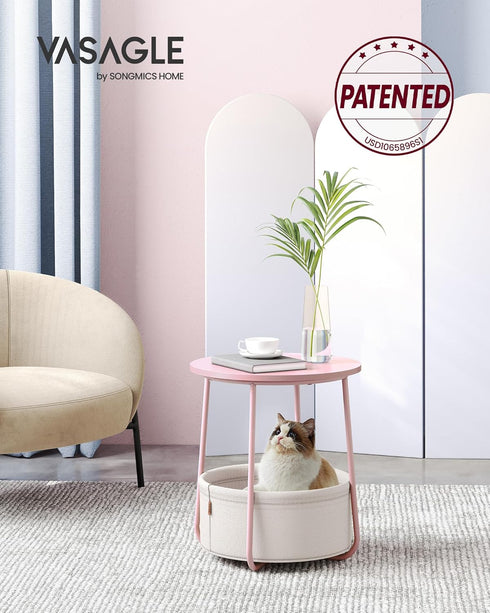 ULET223R61 VASAGLE LILEA Collection - Small Round Side End Table, Modern Nightstand with Fabric Basket, Jelly Pink