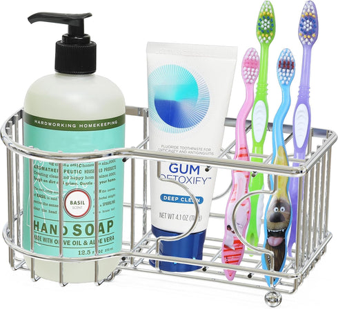 Simple Houseware Multi-Functional Toothbrush Holder, 6 Slots, Chrome