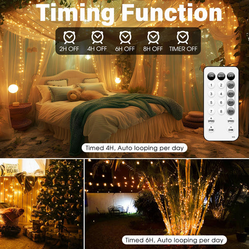 66FT 200 8 Fairy Lights Plug in LED USB Twinkle Lights for Bedroom Copper Wire Lights with Remote and Timer Modes