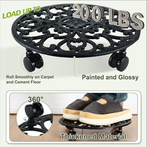 14 Inch 1 Pack Rolling Plant Stand with Wheels Metal Plant Caddy with Wheels Heavy Duty Round Plant Stand Indoor Iron