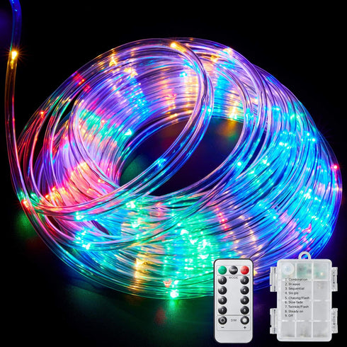 LED Rope Lights Outdoor String Light, 40Ft Battery Powered with Remote Control, 8 Modes Color Changing Waterproof