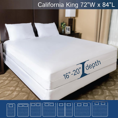 20" California King Mattress Protector Bedbug Waterproof Zippered Cover - Deep Pocket Fits up to Depth - Hypoallergenic