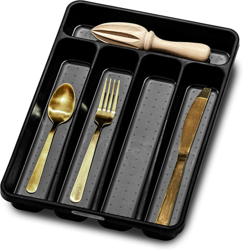 madesmart Premium Antimicrobial Classic Mini Silverware Tray, Soft Grip Non-Slip Kitchen Drawer Organizer, 5