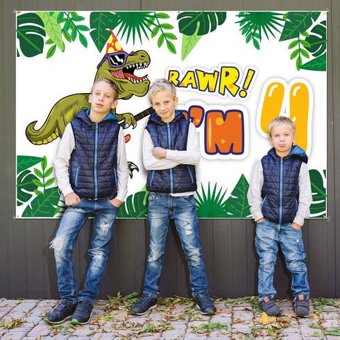 Rawr I'm 4 Backdrop Banner - 4th Dinosaur Birthday Decorations Party Supplies for Boys - 3.9 x 5.9ft