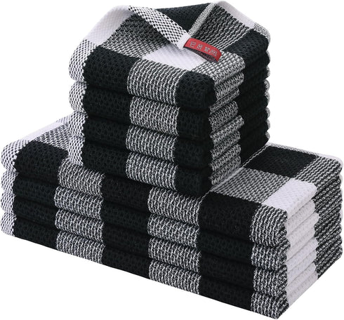 homing Buffalo Plaid Kitchen Towels and Dishcloths Set, 12" x 12" and