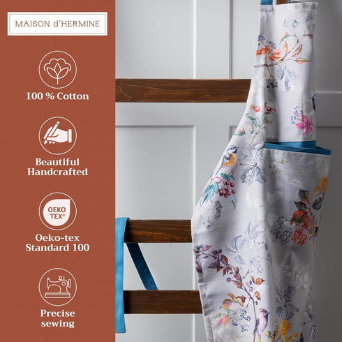 Maison d'Hermine 100% Cotton Kitchen Apron for Women with Pocket - Chef Apron for Men, Cooking, Gardening, Server