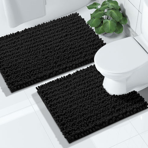 Chenille Bathroom Rugs Sets 2 Piece - Yimobra Soft Toilet Rug U-Shaped Contour and Fluffy Bath Mat Set